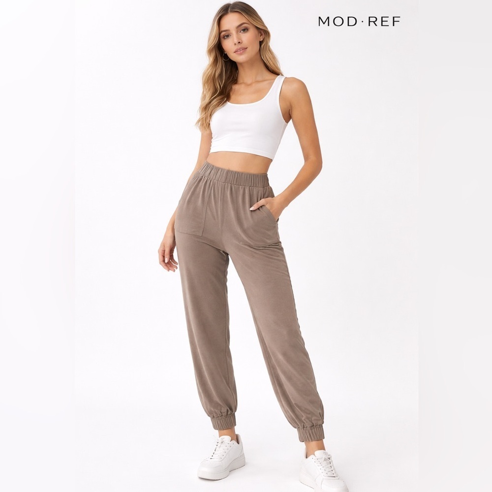 Mod Ref Taupe Modal Blend Joggers Size M Soft Lounge Pull-On Pants cozy‎ silk